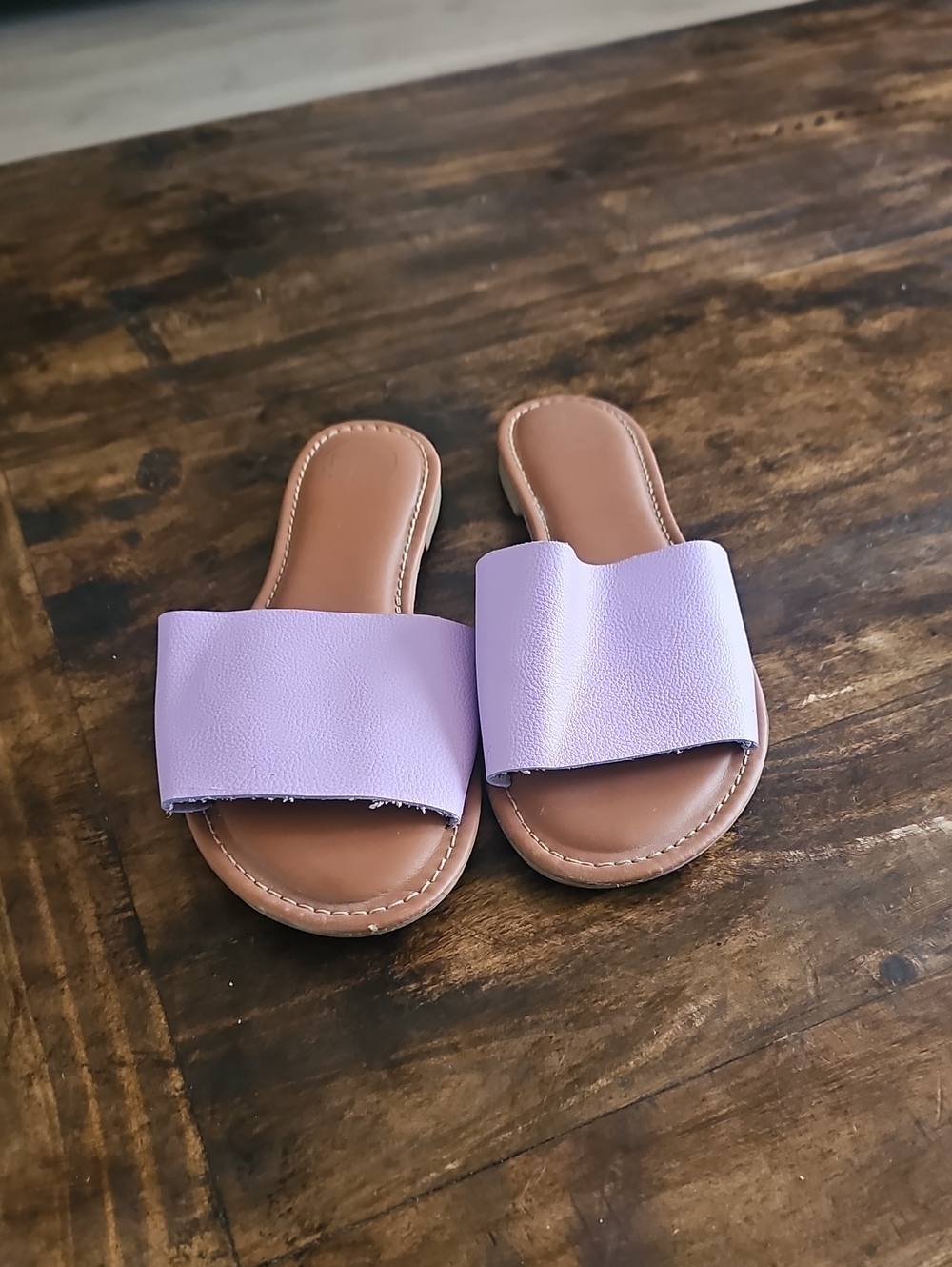 Women’s Lilac Slide Sandals with Tan Footbed - Casual Slip-On Sandals